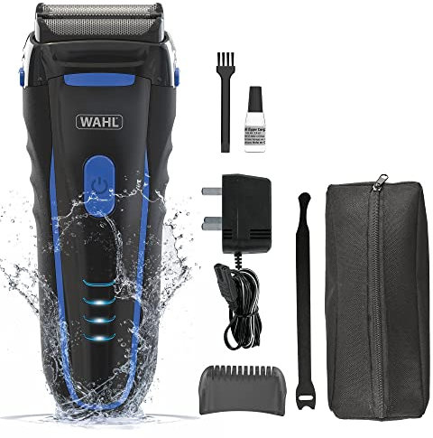 Wahl Clean and Close Herrenrasierer Elektrorasierer für Männer Bartrasur Gesichtsrasierer Flexfolie Wasserdicht Easy Clean Gummigriff LED Power Display Schwarz und Blau