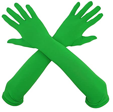 Aniler Herren und Damen Ellenbogenlänge Vollfinger Kostüm Party Stretchy Handschuh (Einheitsgröße, Grün)