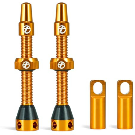 Thinvik Tubeless Presta-Ventil 48 mm – 2er-Pack ultraleichte Ventile für schlauchlose Reifen inkl. Aluminium-Ventilkappe & Kernentfernungswerkzeug (Orange)