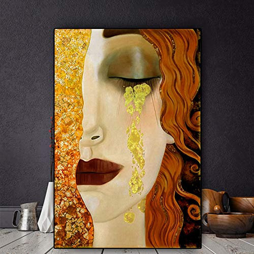 Tableau Chambre Célèbre Peinture de Gustav Klimt Golden Tears Peinture Abstrat Décor sur Toile Décoration de La Maison 8x12in (20x30cm) cadre