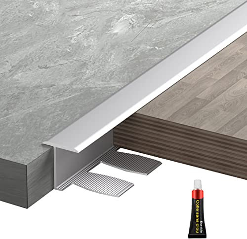 LAIDEPA Transition Strip for Doorways, Front Porch To Door Cover Strips, T Type Metal Aluminum Threshold, High Traffic Area Threshold Transition Strips, Easy To Install,Matte Silver,110cm/43