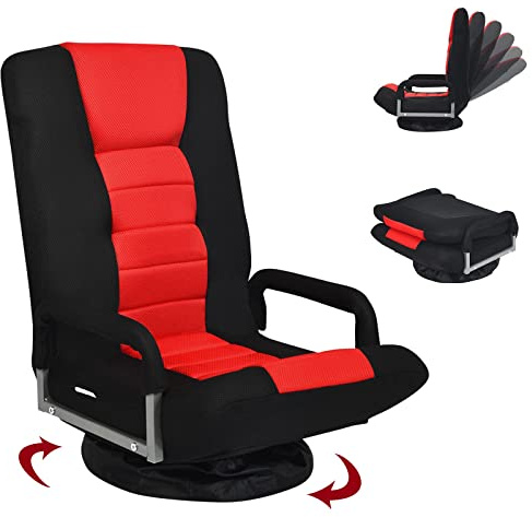 RELAX4LIFE Sedia Gaming da Terra Girevole a 360°, Poltrona Relax con Braccioli, Schienale Reclinabile in 5+2 Posizioni, per Camera da Letto, Ufficio e Soggiorno, Portata di 150 KG