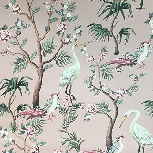 Pink Blossom Birds Wallpaper Home Floral Tropical Tree Green Paste The Wall