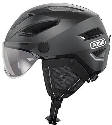 ABUS Stadthelm Pedelec 2.0 ACE - Fahrradhelm mit Rücklicht, Visier, Regenhaube, Ohrenschutz - für Damen und Herren - Dunkelgrau, Größe S