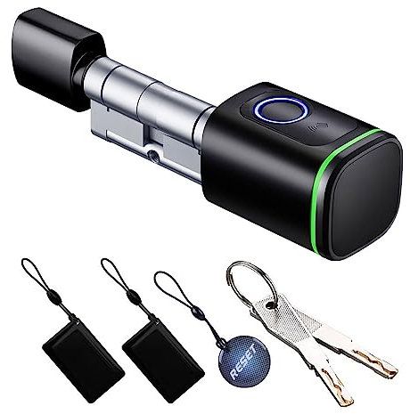 YoumiAI Tuya Bluetooth Smart Türschloss mit Euro-Zylinder,elektronischer Schlosskern,Fingerabdruck/App/IC/Schlüsselentriegelung,unterstützt Timer/App Fernbedienung über Tuya BLE Hub (schwarz, 50/50mm)