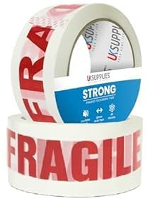 UK SUPPLIES LIMITED 2 Roll LOW NOISE Premium Fragile Packaging Tape (All Packs & Colors) 48MM X 66M Extra Strong Secure Sticky Adhesive Durable Parcel Sealing Tape for Packing Boxes & Moving Houses