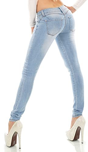 Trendstylez Damen Slim Fit Stretch Röhren Skinny Middle Waist Push Up Jeans in Light Blue J4414 Größe 40