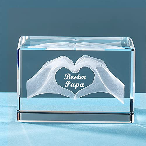 ERWEI 3D Glas Kristall Gravur Herz aus Zwei Händen und Text Bester Papa, Papa Geschenk Geburtstag, Vatertag