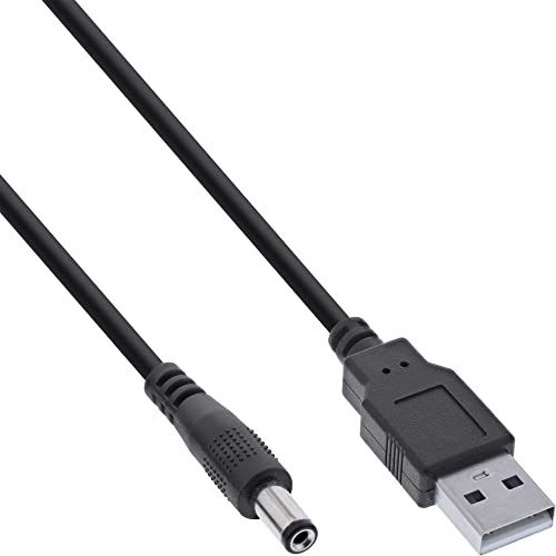 InLine® USB DC Stromadapterkabel, USB A Stecker zu DC 5,5x2,50mm Hohlstecker, schwarz, 1m