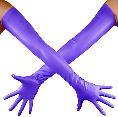 DooWay Lange Latex-Handschuhe für Damen, 70 cm, Stretch, zweite Haut, Kunstgummi, Halloween-Kostüm, Nachtclub, Party-Handschuhe, violett, matt, 38