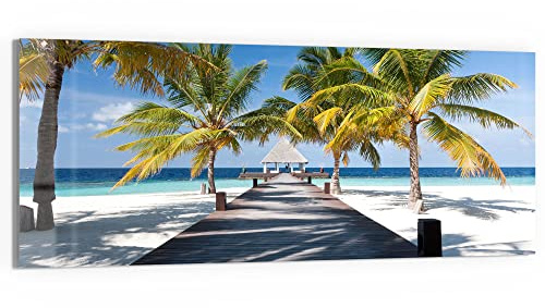 DEQORI Glasbild Echtglas | Motiv Tropischer Strandaufgang | horizontal einteilig 125x50 cm | schöne Dekoration | Wandbild für Wohnzimmer, Schlafzimmer, Flur & Küche | moderne Wanddeko