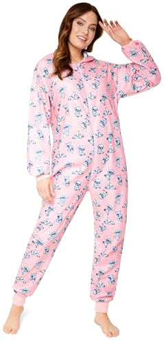 Disney Pigiama Stitch Donna Intero - Pigiamone Stitch in Pile con Zip S-XL - Pigiami Interi con Cappuccio per Ragazza (Rosa Stitch, M)