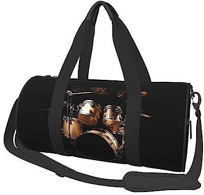 Cool Drum Set Printed Round Duffel Bag Lightweight Travel Sports Bag for Men Women, Black, One Size, Schwarz , Einheitsgröße