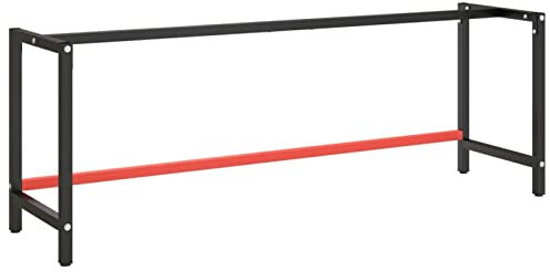 Homgoday Workbench Frame Black and Matt Red 220 x 57 x 79 cm Metal, Garden Bench, Balcony Bench Heavy Duty Bench for Balcony, Terrace & Garden