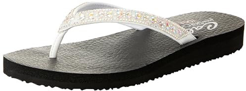 Skechers Damen Meditation Butterfly Garden, White Duraleather Gem Rhinestone Trim, 39 EU