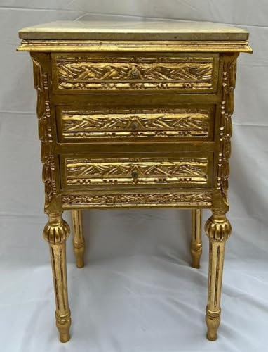 Casa Padrino Barock Nachtkommode Antik Gold/Creme - Handgefertigte Barockstil Kommode mit 3 Schubladen - Barock Möbel - Schlafzimmer Möbel im Barockstil - Edel & Prunkvoll