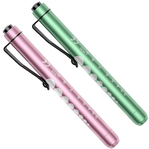 RISEMART - Linterna médica para bolígrafo de diagnóstico, 2 unidades, luz LED para pupila, para enfermeras, médicos, paramédicos, EMT, linterna de emergencia con clip de bolsillo (rosa y verde)