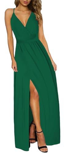 JENJON Vestido de Mujer Elegante Manga Corta Casual Fiesta Cuello en V Largo para Mujer A-línea Vestidos Sin Mangas Summer A-Verde XXL