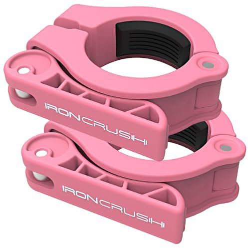 Iron Crush Olympic Barbell Clips - Adjustable & Slim Gym Clamps for Maximum Weight Capacity - Quick Release Barbell Collar Bar Locks for Weight lifting Fitness Training (Pink)