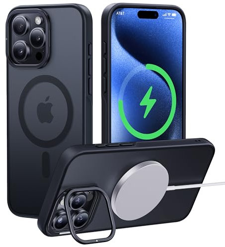 CASEKOO für iPhone 15 Pro Max Hülle mit Ständer für MagSafe – Die dünnste auf dem Markt [1,2mm Ultradünn Case & TOP Militärschutz 3,66m] Stoßfeste, Kratzfeste, Griffige Handyhülle, Schwarz