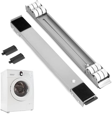 QWORK® 2PCS Moving Washing Machine Roller Base with Brake, Portable Furniture Stand Furniture Base for Washer, Dryer, and Refrigerator