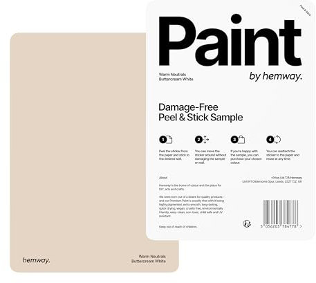 Hemway - Peel & Stick Sample for Our Premium Chalk Paint - Buttercream White | A5 Damage-Free, Accurate Colour Swatch | Easily Test Our Chalky Matt Shabby Chic Finishes for Interior Furniture & Walls