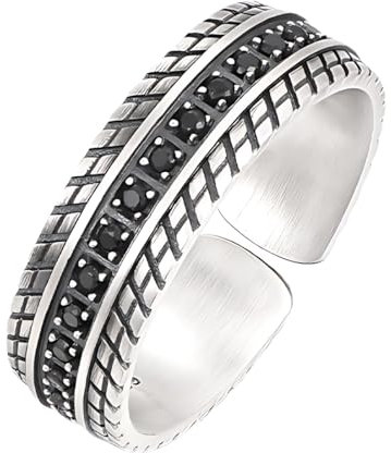 ARHZ Ringe Herren - Ringe Für Herren - Silberring Herren - Vintage Silberner Reifenformring - Offener Verstellbarer Herrenring - Stilvolle Ringe Für Männer Und Frauen