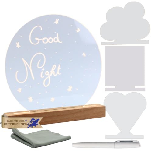 Hello Hippo® Personalisierbare Nachtlicht LED für Kinder und Familien - Geschenk zur Geburt, Taufe - Kinderlampe mit löschbarem Stift und 4 austauschbaren Formen (Wolke, Herz, Kreis, Quadrat)