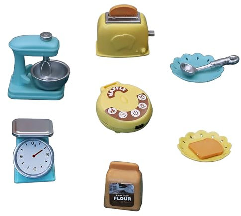 YATEICBC 7 Pcs Mini Juego de Escena de Desayuno para Casa de Muñecas, Mini Accesorios de Cocina para Casa de Muñecas, 1:12, Resina, Mini Modelos de Comida, Pastel Decorado para Casa de Muñecas