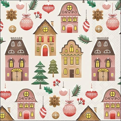 20 Servietten Winter Einzelne Häuser und Bäume als Tischdeko. Papierservietten mit Motiv. Auch für Decoupage und Serviettentechnik 33x33cm