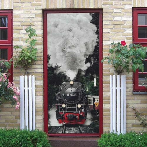 Türtapete Selbstklebend 85x200 Dampflokomotive Türaufkleber 3D Türposter Zug Fototapete Türfolie Türklebefolie Wasserdichte für Türwand Dekoration Tapete a380