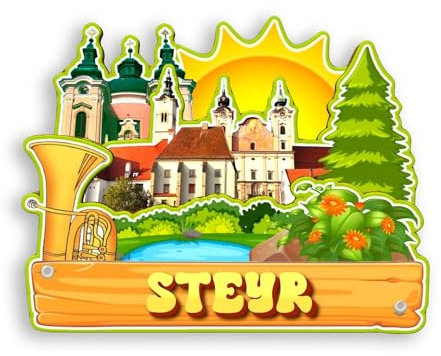 Quwsne Kühlschrankmagnet Steyr Österreich Kühlschrankmagnet Stadt Reise Souvenirs Touristengeschenke 3D klassische Sehenswürdigkeiten handgefertigt Handwerk Heimdekoration -1606