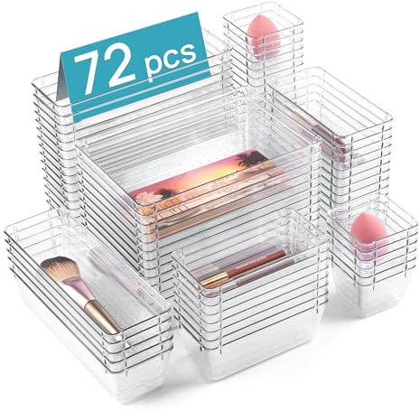 Vtopmart 72 Stücke Schubladen Ordnungssystem, 4 Größen Schubladen Organizer, Schminktisch Organizer für Make-up, Büro, Badezimmer