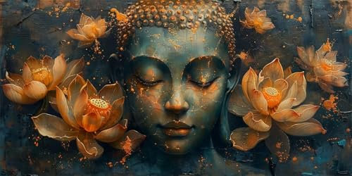 Bouddha Peinture Numero Adulte, Eenfants Peinture par Numéro Lotus Peinture par Numero Débutants Activité Manuelle, avec 3 Pinceaux et Acryliques Pigment, Decoration Murale 60X120CM (Sans Cadre)