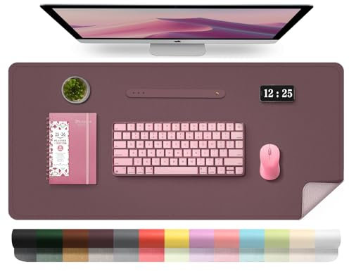 Bleswin Leather Desk Pad Protector, Waterproof Laptop Mat, Easy Clean Large Writing Mat (Dark Purple, 80x40cm)