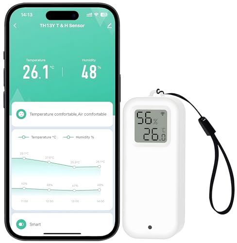 Comboss Thermometer Hygrometer Sensor - WiFi Thermo Hygrometer Feuchtigkeitssensor mit Remote App Benachrichtigungsalarm geeignet für Gewächshaus Weinkeller (1 Stück)