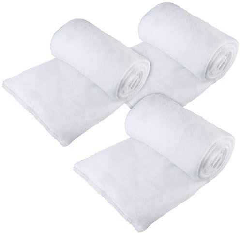 Confezione da 3 Rotoli di Copertura di Neve Artificiale per villaggi Natalizi, Decorazioni per Alberi di Natale - Artificiale Spessa, Bianca, Morbida e soffice (Ogni Rotolo 80 cm x 240 cm)