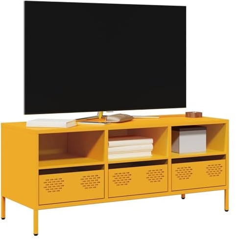 Rantry Mobile Porta TV Giallo Senape 101,5x39x43,5 cm Acciaio Laminato a Freddo