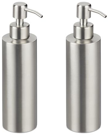 Relaxdays Seifenspender 2X, 300ml, Edelstahl, nachfüllbar, Seife, Duschgel, Badezimmer, Küche, Handseifenspender, Silber