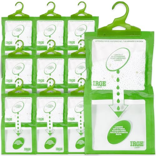Sicignano | Set 10 Deumidificatori con Appendino 2 in 1 IRGE, Anti-Umidità e Anti-Odore, Capacità 500 ml, Ideale per Armadi e Ambienti Domestici, Fragranza Aloe Vera