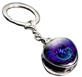 Generisch Leuchtender Sternzeichen Schlüsselanhänger, Kristallkugel Anhänger, Doppelseitiges Glas, 12 Konstellationen (pisces)
