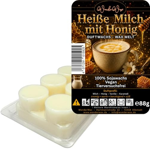 WonderWax® Duftriegel 6 x Duftwachs Kreise Weiß Heiße Milch mit Honig | Farbe: Weiß | Raumduft für Duftlampen, Wax Melt, Sojawachs, Indoor Duftöl Wachs schmelzen für Aromalampe