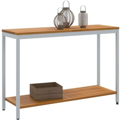 vidaXL Table de Jardin avec Stockage Naturel et Gris 110 x 35 x 75 cm, Table de Jardin Moderne, rectangulaire, Durable pour terrasse, Balcon, mobilier de Patio