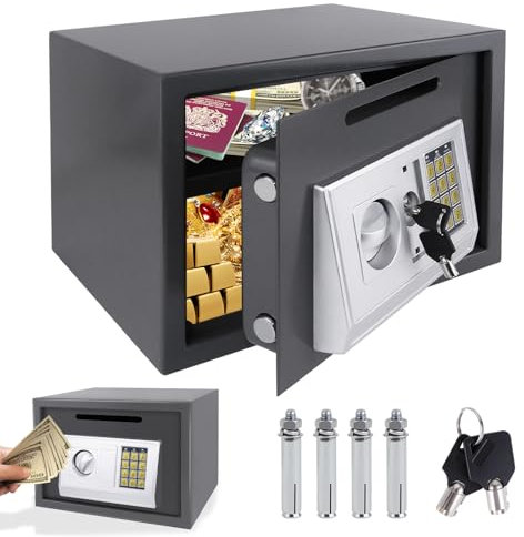 16L Digital Safe Box, Safe Boxes for Home Use, Cabinet Security safe with 2 Keys, Electronic Digital Steel Safes for Home Office Hotel Business Money Document Jewelry Passport, 35 x 25 x 25 cm, Grey