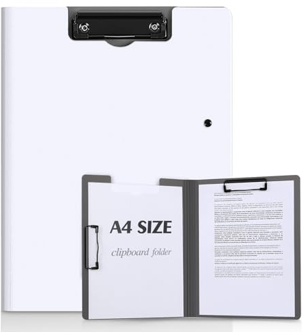 KONVINIT Mappe mit Klemmbrett Clipboard Folder für DIN A4 Klemmbrettmappe mit 2 Klemmen,Schreibbrett für Büro/Schule/Zu Hause,weiss