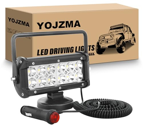 YOJZMA 6.5 pouces 36W Lampe de travail LED avec base magnétique, spotlight | Prise allume-cigare 5m, Poignée de transport, Étanchéité IP67, 12V 24V, Phare antibrouillard tout-terrain pour 4x4/SUV/VTT