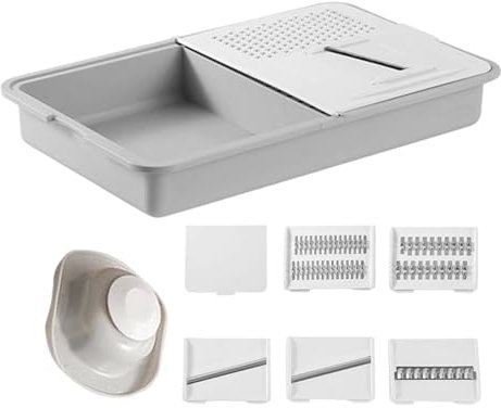 Slicer Cutter Set for Slices, Sticks, Strips, Cubes with 5 Cutting Inserts, Hand Guard, Storage Bowl, Chopping Board, Slicer Grater, Chip Cutter, Mandolin, Kitchen Slic