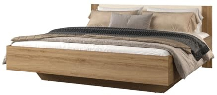 Meublorama Lit Vertigo – 180x200 cm – Chêne Sauvage et Beige Sable – sans sommier – Pied de lit Design