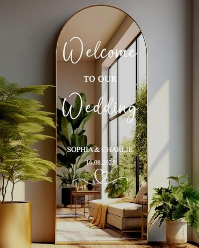Personalised Wedding Mirror Sign Sticker – Custom Vinyl Decal for Welcome Sign | Elegant Wedding Decor | Easy to Apply | Fits Any Mirror or Acrylic Board W3 (H80xW41-44cm)