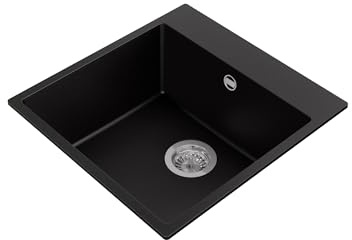 STONESTYLE Granitspüle 48x50cm für Unterschrank 50 cm | Küchenspüle mit 1 Becken Amber 50 | Schwarz